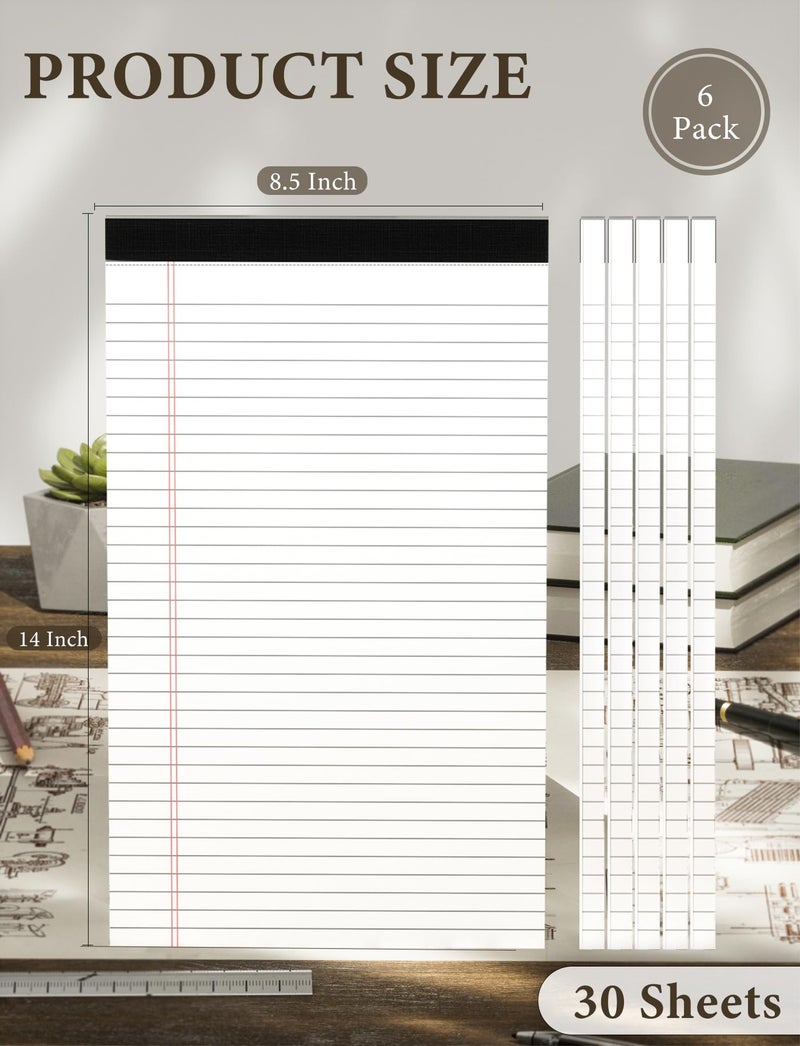 Zaviko White Legal Pads 8.5 x 14, 6 Pack Wide Ruled Legal Notepads, White Note Pads 8.5 x 14 Writing Pads, Notebook Paper 8.5 x 14, Lined Tablets Notebook Pads of Paper, 70 GSM White Paper, 30 Sheets/Pad - Image 2